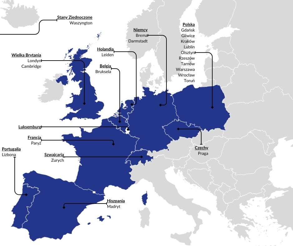 Mapa krajów z członkami PSPA